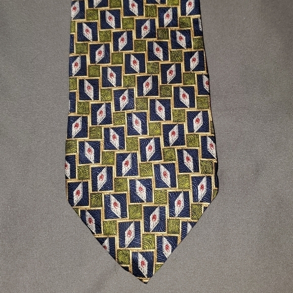Green & Navy Blue Patterned Tie - NEW - Picture 1 of 5